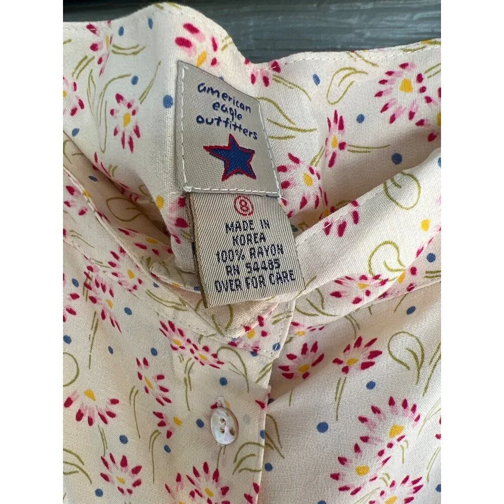 Vintage American Eagle Floral Print Mini Skirt Size 8 Faux Button Pockets